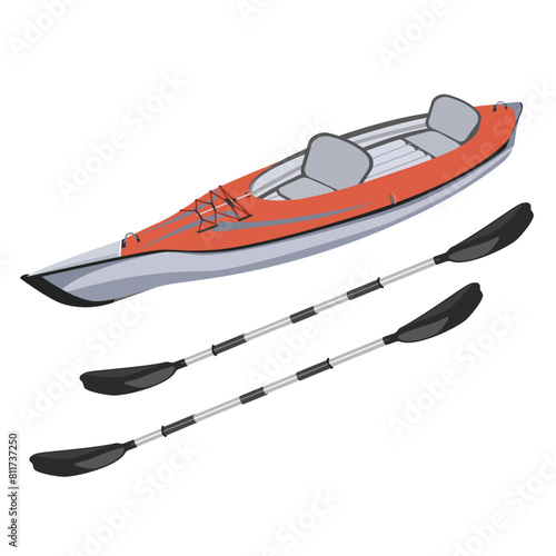 Kayak with oars isolated on a white background.Vector illustration for sports tourism designs.