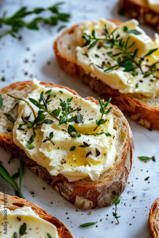 Food Photography Concept: Toast with butter and herbs Food Photography Concept: Toast with butter and herbs