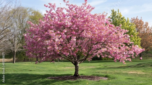 Okame Cherry Tree A Beautiful Small Tree with Pink Flowers Blooming in Early Spring