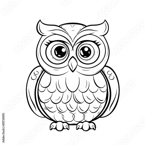 Simple Vector Outline, Cute cartoon owl coloring page with bold outlines, no shading.