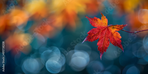 Maple leaf in fall colors. Beautiful autumn colors  bokeh background.