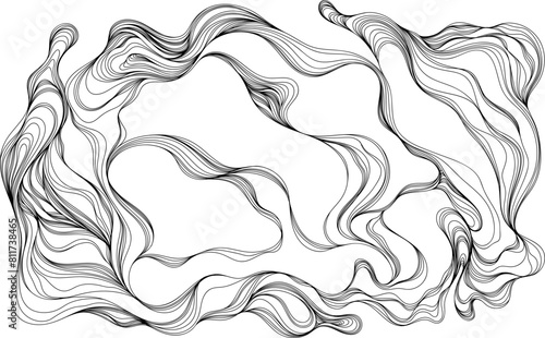 Abstract wavy, waving, billowy, squiggly and squiggly lines hair. Curly smoke  hand drawn illustration.