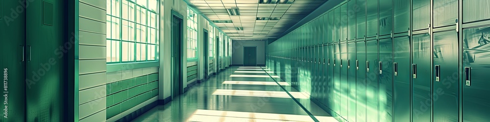 School Corridor with Green Lockers Generative AI Creation School Corridor with Green Lockers Generative AI Creation