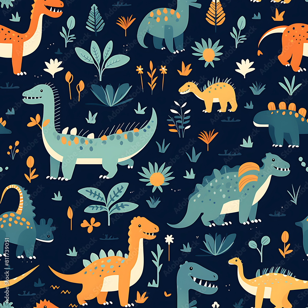 Kids drawing dinosaurs digital art seamless pattern, the design for apply a variety of graphic works Kids drawing dinosaurs digital art seamless pattern, the design for apply a variety of graphic works