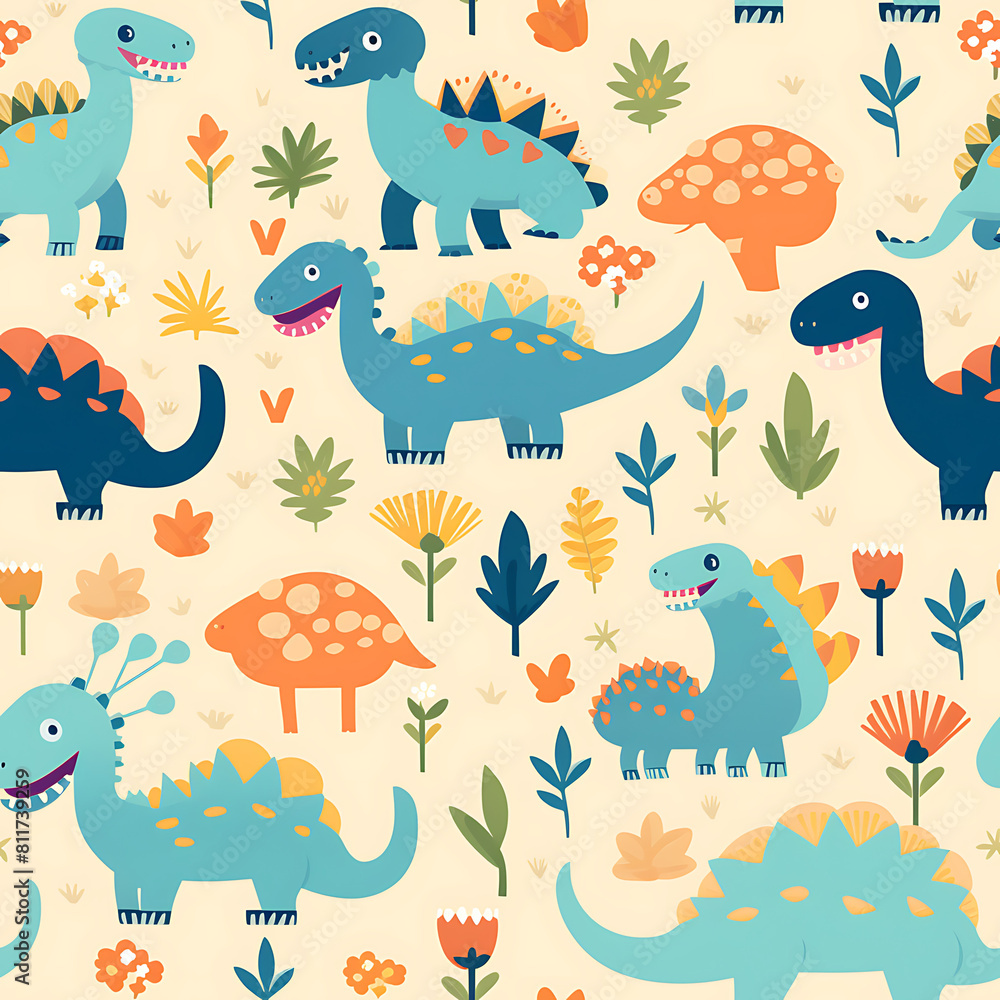 Kids drawing dinosaurs digital art seamless pattern, the design for apply a variety of graphic works Kids drawing dinosaurs digital art seamless pattern, the design for apply a variety of graphic works