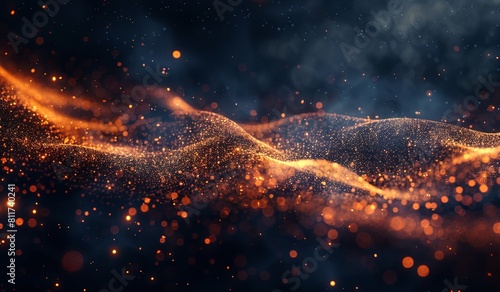 Entrancing abstract orange particle waves on a dark background