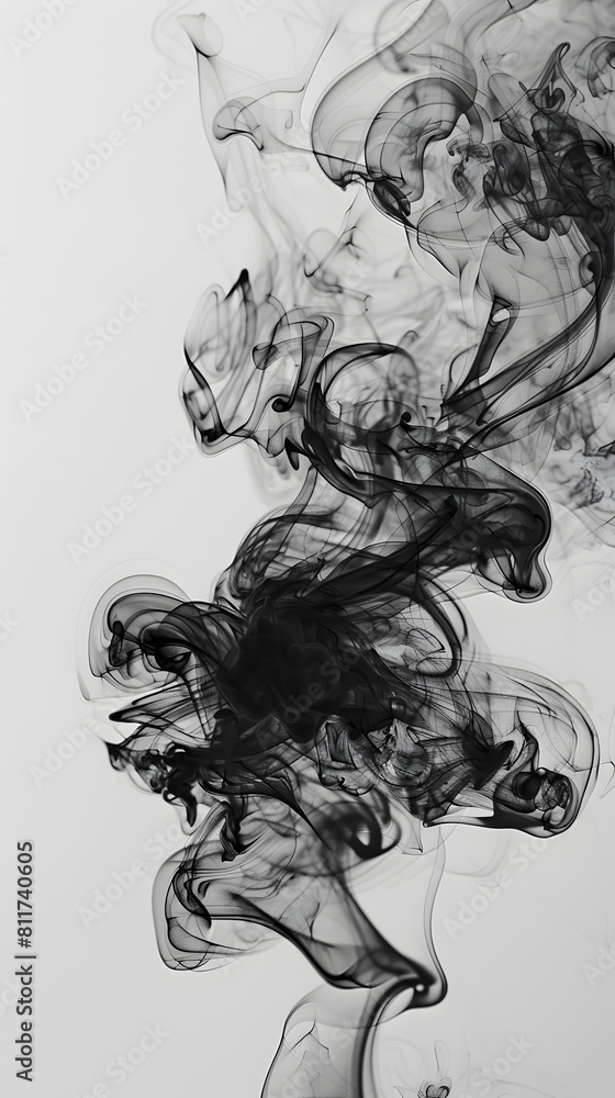 Dynamic black smoke flowing against white background Dynamic black smoke flowing against white background