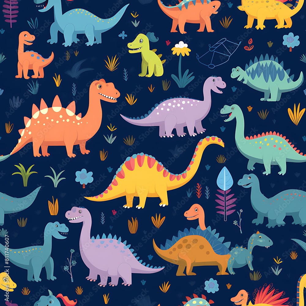 Kids drawing dinosaurs digital art seamless pattern, the design for apply a variety of graphic works Kids drawing dinosaurs digital art seamless pattern, the design for apply a variety of graphic works