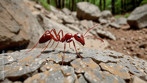 red ant rolls stone uphill photo