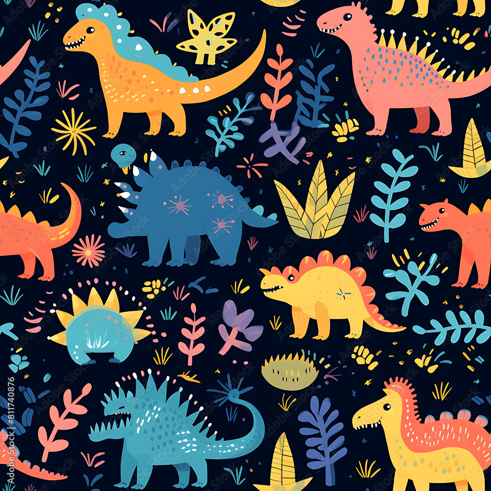 Kids drawing dinosaurs digital art seamless pattern, the design for apply a variety of graphic works Kids drawing dinosaurs digital art seamless pattern, the design for apply a variety of graphic works