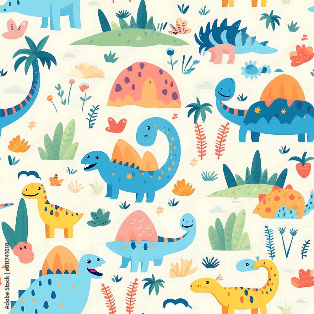 Kids drawing dinosaurs digital art seamless pattern, the design for apply a variety of graphic works Kids drawing dinosaurs digital art seamless pattern, the design for apply a variety of graphic works