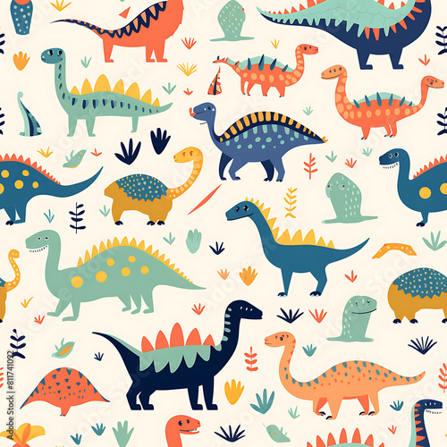 Kids drawing dinosaurs digital art seamless pattern  the design for apply a variety of graphic works