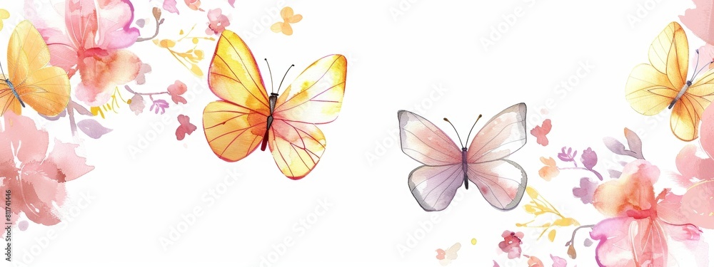 Fototapeta premium Colorful Butterfly and Flower Pattern in Nature.