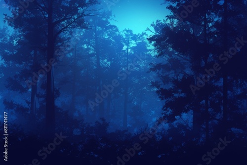 moonlit forest illustration bathed in a cool, ethereal light