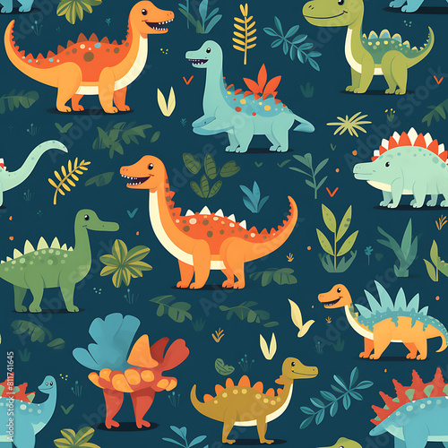 Kids drawing dinosaurs digital art seamless pattern  the design for apply a variety of graphic works