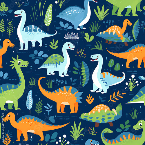 Kids drawing dinosaurs digital art seamless pattern  the design for apply a variety of graphic works