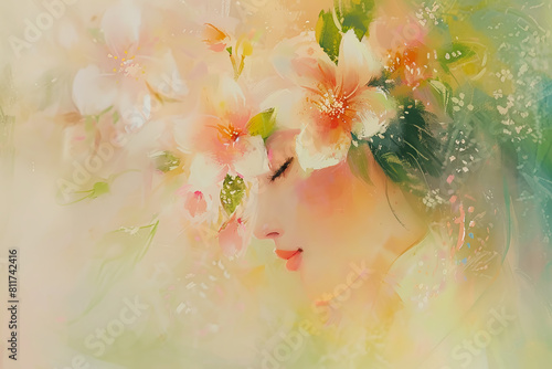 Abstract portrait of a cute girl in flowers