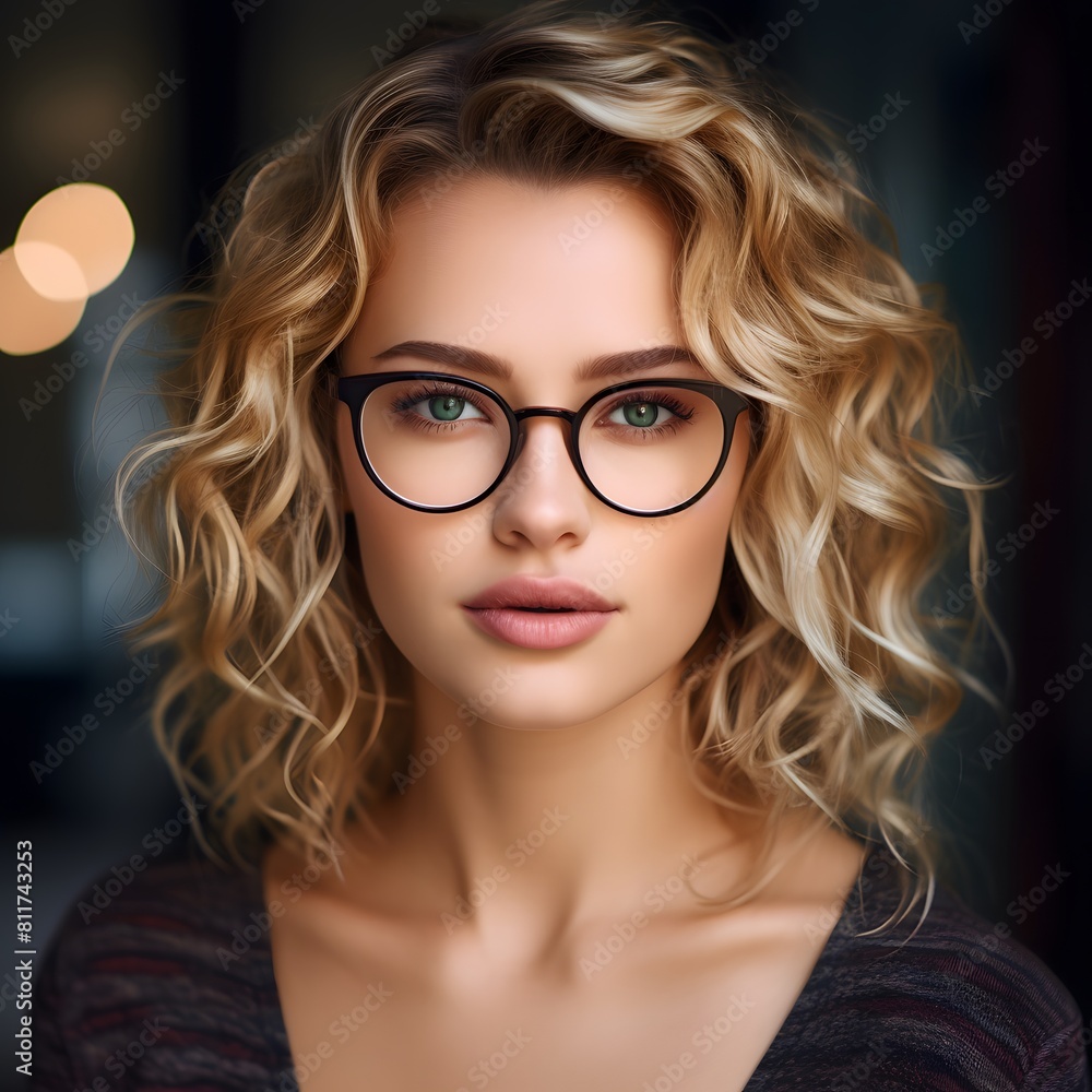 Obraz premium Young beautiful blonde woman with glasses. Generative AI.