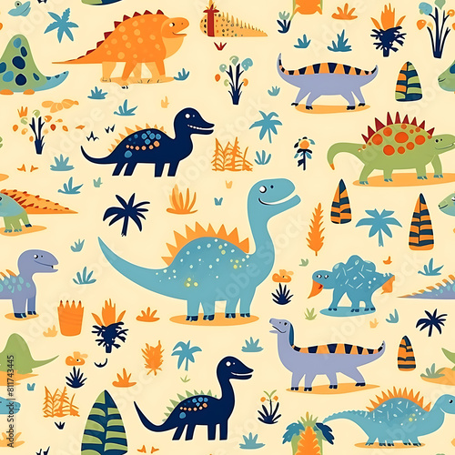 Kids drawing dinosaurs digital art seamless pattern  the design for apply a variety of graphic works
