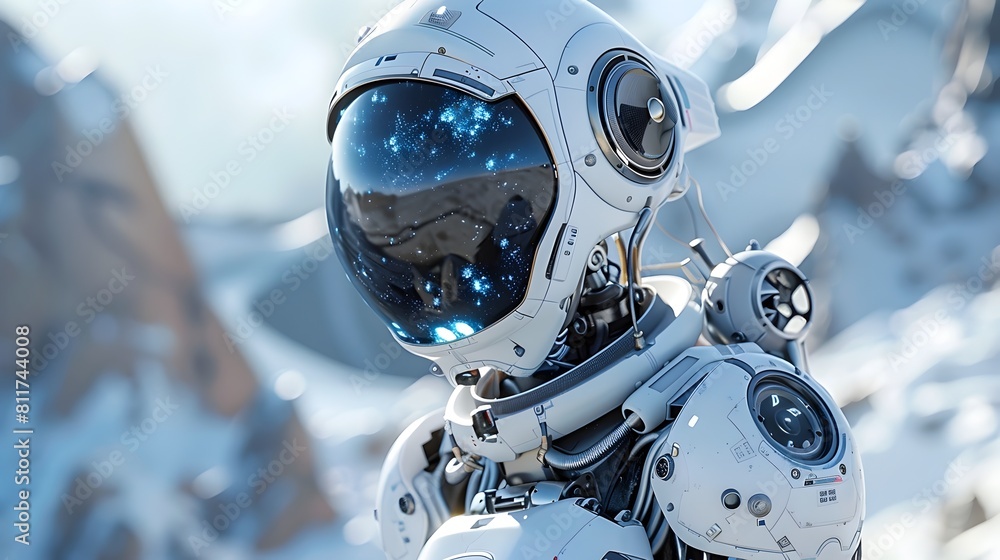 Futuristic Robotic Astronaut Navigates Alien Landscape with Advanced Sensors and Tools for and Discovery Futuristic Robotic Astronaut Navigates Alien Landscape with Advanced Sensors and Tools for and Discovery