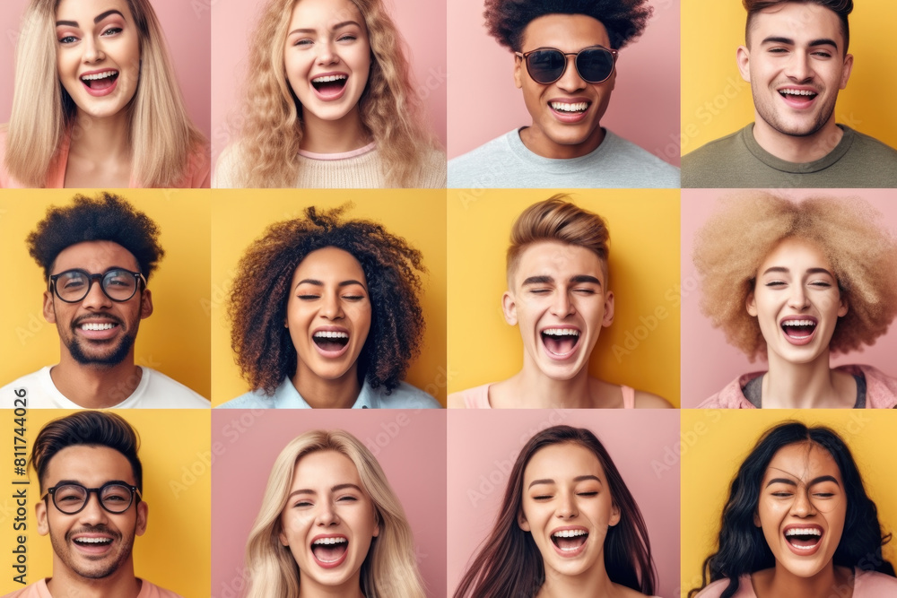 A diverse group of individuals displaying a range of facial expressions, including happiness, surprise, anger, and sadness A diverse group of individuals displaying a range of facial expressions, including happiness, surprise, anger, and sadness