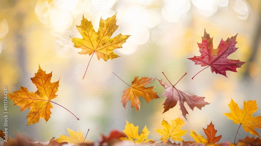 Floating autumn leaves with warm backlighting, perfect for seasonal and nature-related content. Floating autumn leaves with warm backlighting, perfect for seasonal and nature-related content.