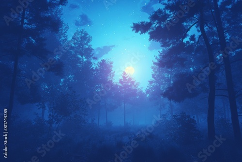 enchanting moonlit forest landscape with silhouetted trees