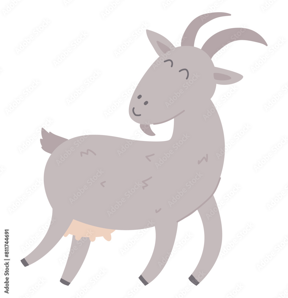 Cute goat in flat design. Happy domestic milk pet for rural dairy farm. Vector illustration isolated. Cute goat in flat design. Happy domestic milk pet for rural dairy farm. Vector illustration isolated.