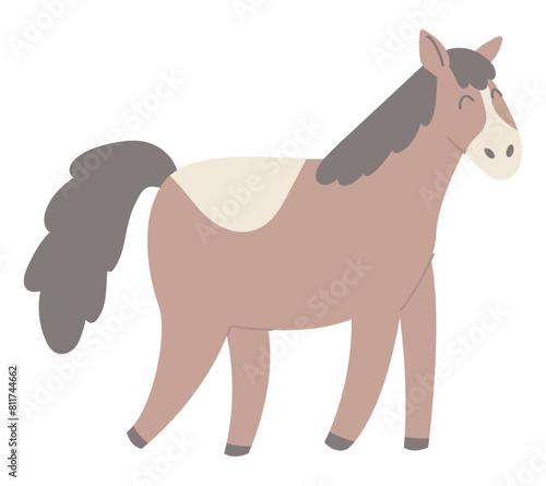 Cute horse in flat design. Happy domestic pet, livestock character. Vector illustration isolated.