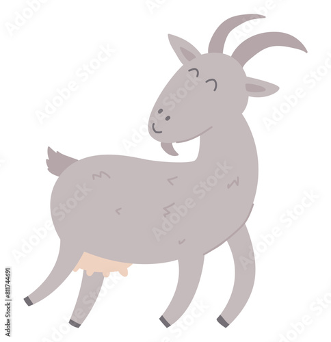 Cute goat in flat design. Happy domestic milk pet for rural dairy farm. Vector illustration isolated.