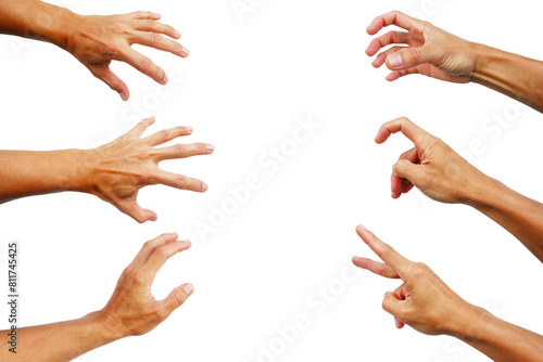 A collection of healthy men's hand gestures. on a white background