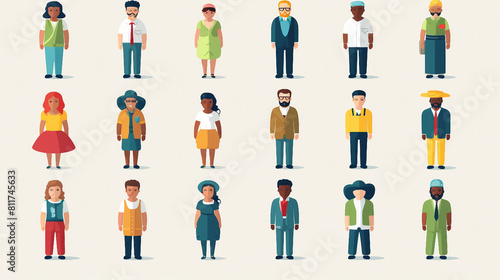 Diverse Vector People Icons Collection: Flat Design Illustrations of Men and Women for Business and Community, Isolated Symbol Set for Global Unity and Teamwork.