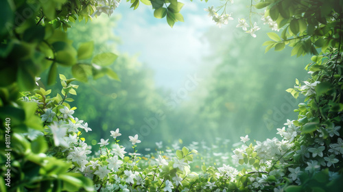 Spring. The scenery is filled with flowers  sky and light. The effect of freshness  energy and space.
