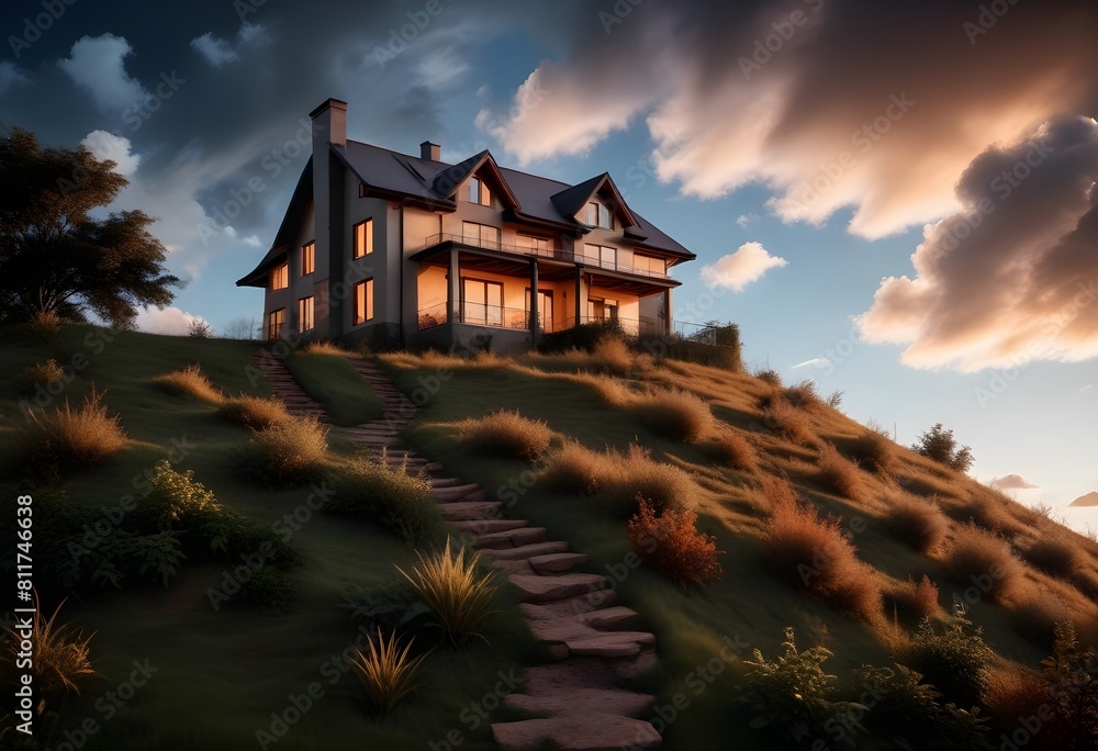 house on the hill beautiful sky with clouds house on the hill beautiful sky with clouds