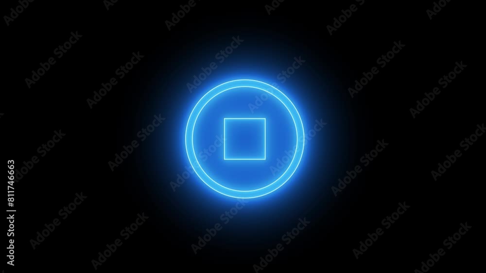 Neon blue stop multimedia icon with looping animation Neon blue stop multimedia icon with looping animation