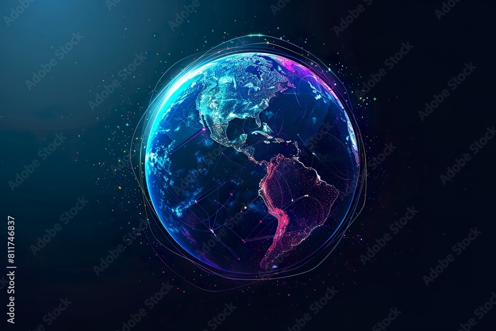 Fototapeta premium Futuristic Digital Earth Globe with America - Global Business Concept