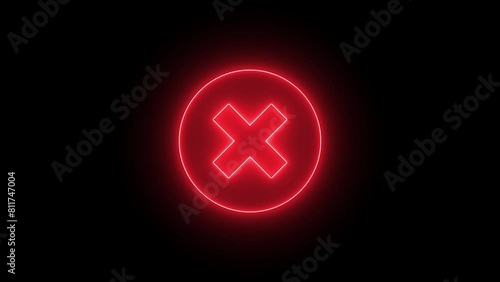 Neon red wrong icon with looping animation