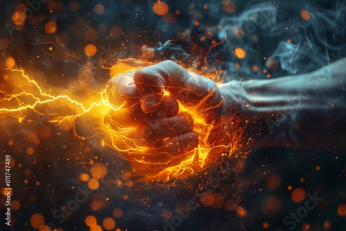 A graphic representation of a hand with smoky trails and electric energy conveying a sense of action and dynamism