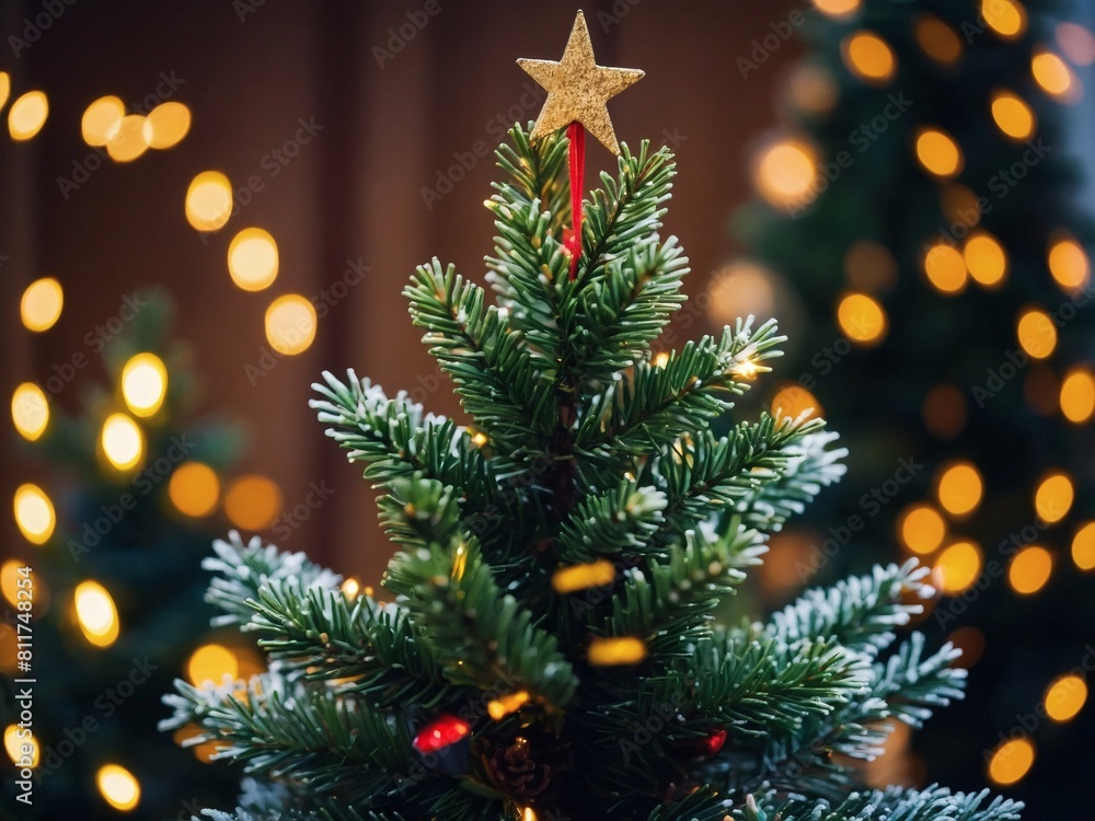 Christmas Conifer, Background showcasing a festive Christmas tree, spreading holiday spirit.