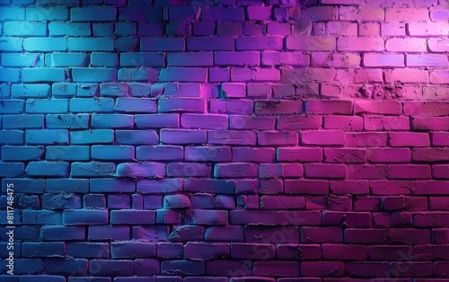 Symmetrical pattern of purple and electric blue paint on brickwork