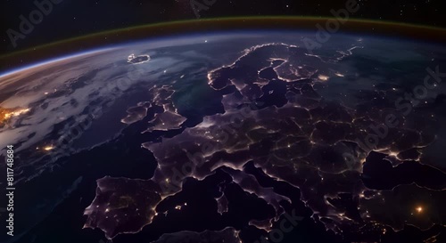City Lights of Europe as Seen from Space at Night. Concept Space Photography, European Cities, Nighttime Views, Astronomical Perspective, Urban Landscapes