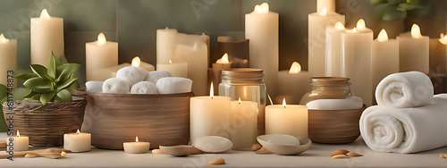  Spa background towel bathroom white luxury concept massage candle bath. Bathroom white wellness spa background towel relax aromatherapy flower accessory Zen therapy aroma beauty setting table salt oi photo