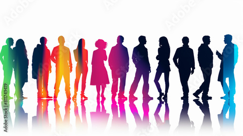 Diverse Multicolored People Silhouettes Vector Illustration on White Background  Symbolizing Unity  Teamwork  and Community Support