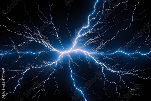Wallpaper Mural Electric blue lightning bolts strike from a central point against a dark backdrop, highlighting nature’s power, perfect for energy, danger or weather concepts. generative ai Torontodigital.ca