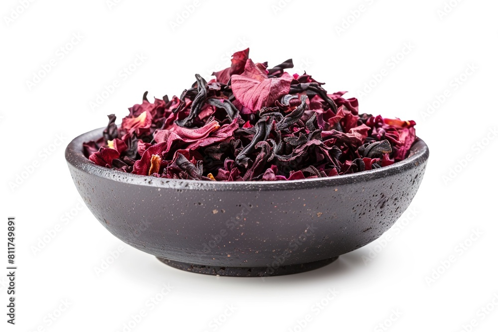 Bowl of dry hibiscus tea isolated Bowl of dry hibiscus tea isolated