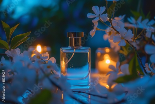 Indulge in the refined elegance of traditional cologne with a fresh, floral scent in a glass fragrance bottle © Leo