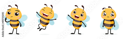 Set of cute bee cartoon with different expression