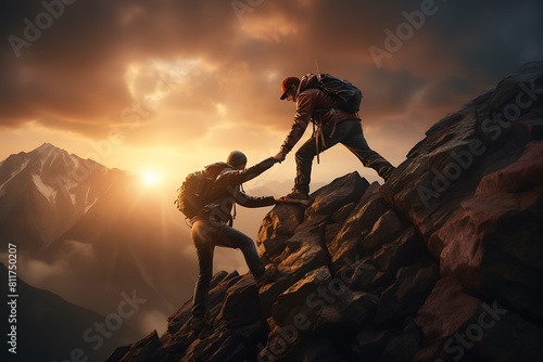 hikers with backpacks standing on the top of the mountain