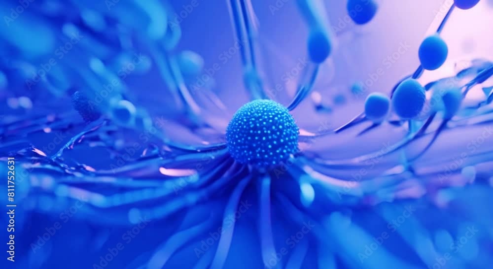 Macro of blue neuron cell in the brain connection illuminated for cyber ...