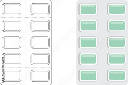 Flat tablet pills vector illustration. Line art of the tablet pills.  Vector illustrations of drug pills isolated on a white background